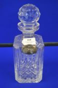 Cut Glass Lead Crystal Decanter with Hallmarked Sterling Silver Label - Birmingham 2000