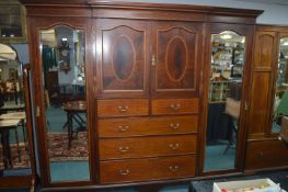 Large Victorian Inlaid Walnut Wardrobe with Centra