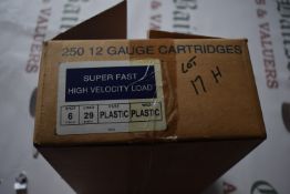 Box of 250 12-Guage Hull Cartridge Super Fast High Velocity Shot 6, Load 29g, Plastic Wad