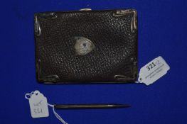 Leather Card Case with Hallmarked Silver Shield and Corners, plus Propelling Pencil