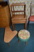 Four Small Retro Items: Nest of Tables, Two Small Tables, and a Stool