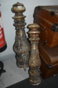 Two Carved Wooden Newel Posts