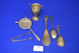 Small Hallmarked Sterling Silver Spoons, Strainer, Shoe Horn, etc. ~183g inclusive weight