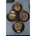 Four Victorian Pot Lids in Oak Frames