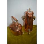 Vintage Copper & Brass Coffee Pot by Ash's of London, and a Victorian Copper Kettle