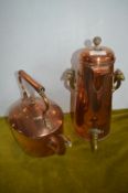 Vintage Copper & Brass Coffee Pot by Ash's of London, and a Victorian Copper Kettle