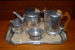 Picquot Ware Tea Set Comprising Tray, Coffee Pots, Teapot, Cream Jug, and Sugar Bowl