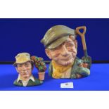 Royal Doulton Character Jug - The Gardener, plus a Small Gardener