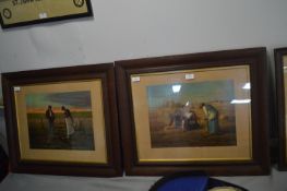 Pair of Framed Edwardian Print "The Gleaners" etc.