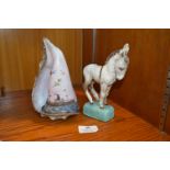 WWI Trench Art Seashell, and a Pottery Donkey