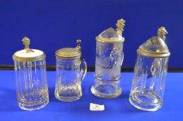 Four Cut Glass Bavarian Lidded Steins