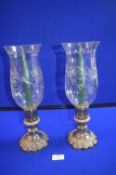Pair of EPNS Candle Lamps with Etched Shades