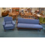 1960's Danish Afromosia Sofa Bed in Original Upholstery, and Matching Armchair