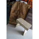 Rustic Painted Stool plus Large Hessian Advertisin