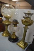 Three Oil Lamps plus Assorted Shades