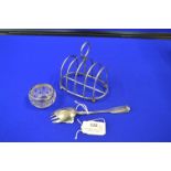 Hallmarked Sterling Silver Toast Rack plus Silver Spoon and Silver Rimmed Salt
