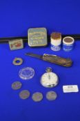 Small Collectibles Including Tins, Knives, Coins, etc.