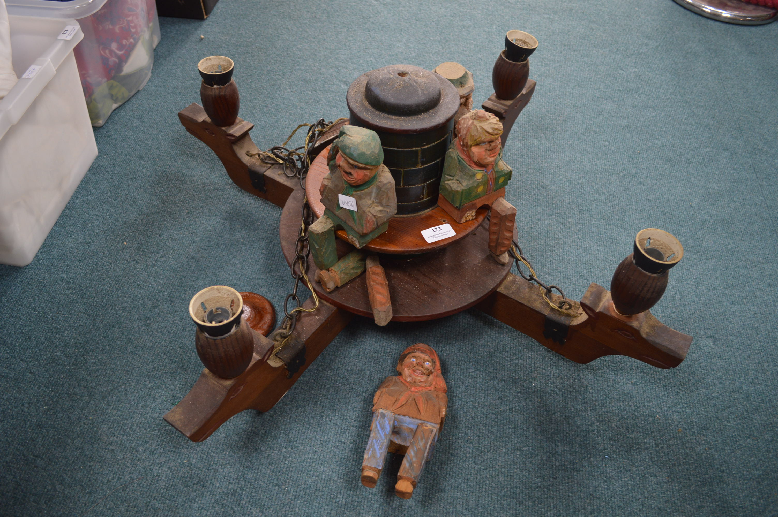 Austrian Carved Wooden Light Fitting with Painted Comical Characters