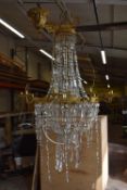 *Large Gilded Chandelier with Crystal Drops