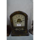 American Victorian Mantel Alarm Clock in Working Condition with Key & Pendulum