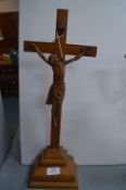 Wooden Crucifix with Carved Crest