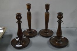 Two Pairs of Oak Candlesticks