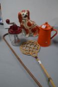 Vintage Items Including Enamel Coffee Pot, Flatback Spaniel, etc.