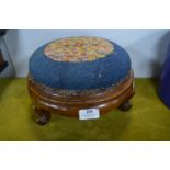 Embroidered Wool Work Walnut Foot Stool