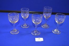 Five Hand Blown Wine Glasses