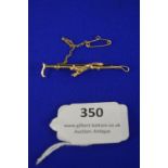9k Gold Hunting Bar Brooch with Fox and Crop 2.54g