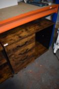 Portable Storage Unit with Three Drawers and Shelves in Rustic Wood Finish