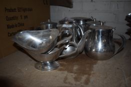 Two Sauceboats, Stainless Steel Tea & Coffee Pots, etc.