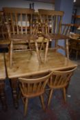 *120x90cm Rectangular Pine Dining Table with Four Beech Framed Side Chairs and Two Carvers