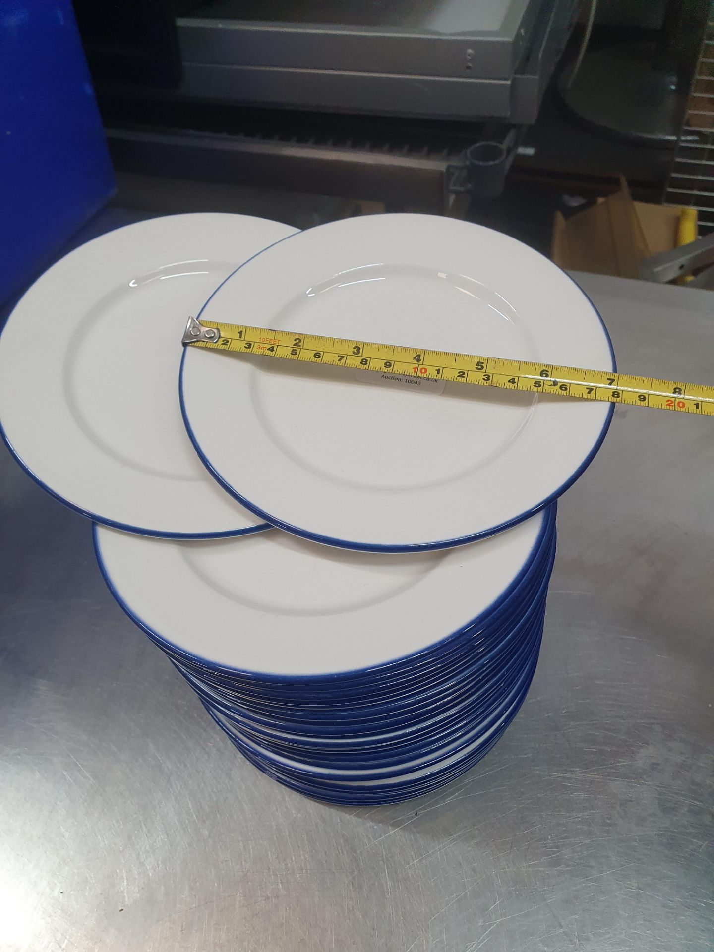 * 30 x white plates - blue rim. 18cms - Image 2 of 2