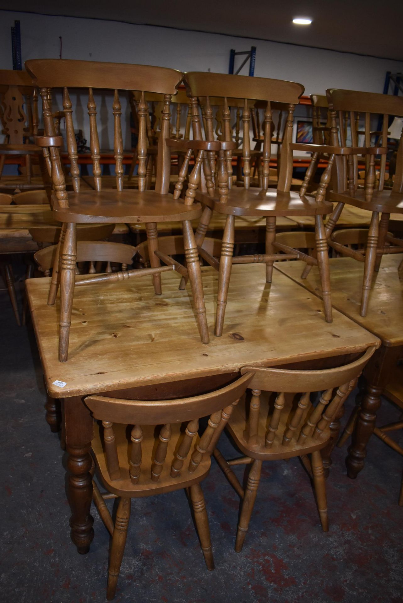 *120x90cm Rectangular Pine Dining Table with Four Beech Framed Side Chairs and Two Carvers