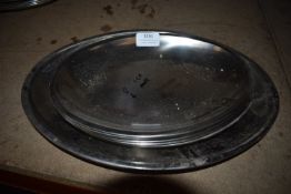 Two Large and Six Medium Stainless Steel Oval Platters