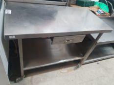 * S/S prep bench on castors with drawer and undershelf. 1200w x 600d x 900h