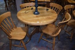 *90cm Circular Pine Table on Tripod Base with Four Slatback Beech Framed Chairs