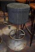 *Four Contemporary Style Deep Seated Barstools on Chrome Pedestal with Grey Stripped Upholstery
