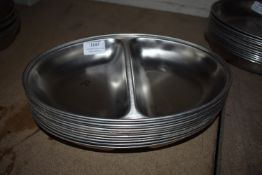 Twelve Stainless Steel Two Division Dishes