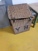* Large wicker hamper/trunk with metal fitments