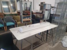 * white beauty table with chrome legs, 2 double sided mirrors, charge and electric point. 1500w x