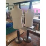 * 2 x childrens upper body fabric mannequins on stands