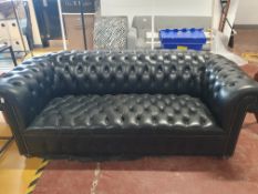 * Black leather Chesterfield sofa 2100w x 900d x 750h