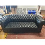 * Black leather Chesterfield sofa 2100w x 900d x 750h