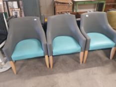 * 3 x modern grey and turquoise tub chairs