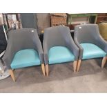 * 3 x modern grey and turquoise tub chairs