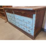 * Vintage counter/island unit with original decorative drawer fronts - solid mahogony top with