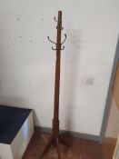 * Solid oak coat stand with brass hooks 1830h
