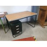 * Original 1950's office desk with metal frame and drawer unit - wooden top. 1200w x 700d x 785h